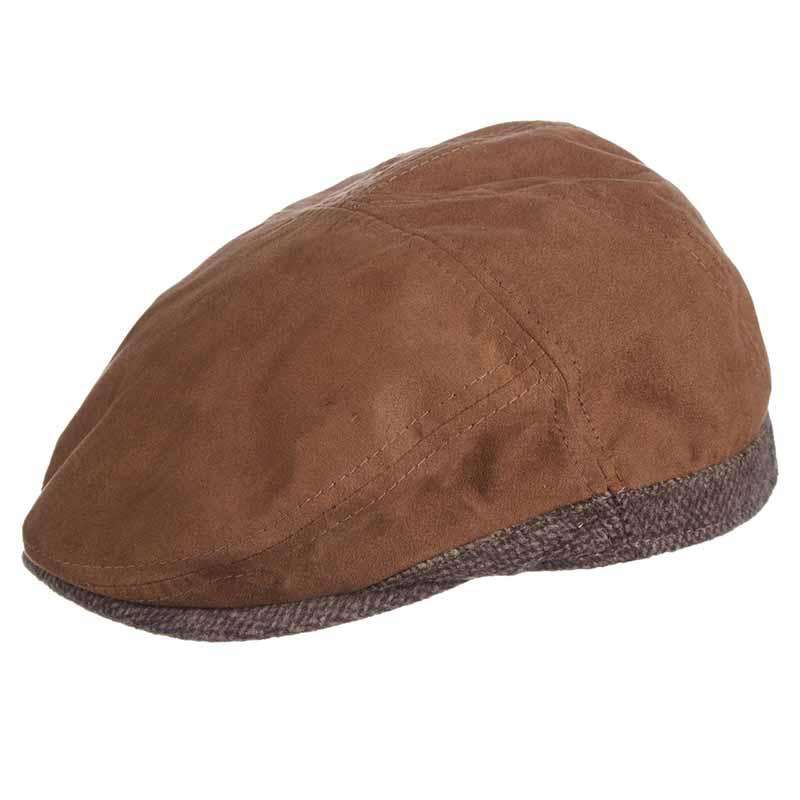 Faux Suede and Wool Ivy Cap - DPC 1921 Flat Cap Dorfman Hat Co. mw261bnm Brown Medium 