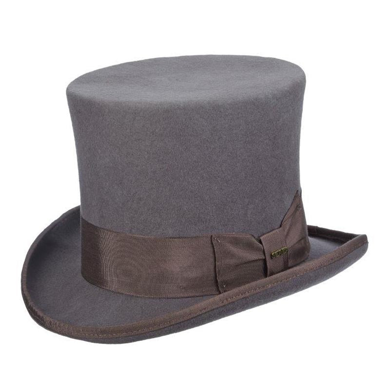 Mad Hatter Structured Wool Felt Top Hat up to 2XL - Scala Hat Top Hat Scala Hats WF567 Grey Medium (57 cm) 