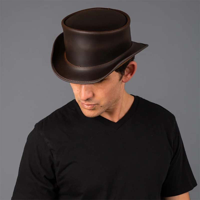 Marlow Leather Top Hat In Its Simple Beauty, Brown - Steampunk Hatter, Top Hat - SetarTrading Hats 