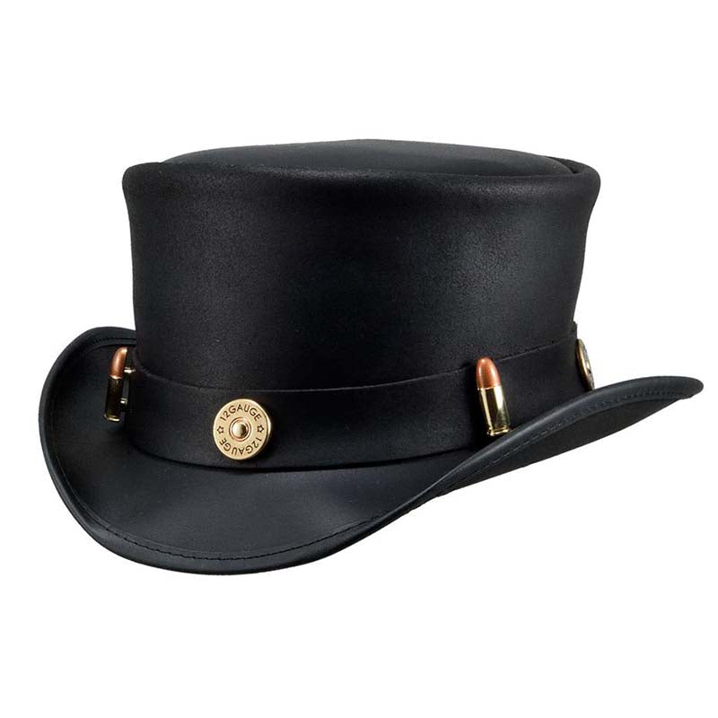 Marlow Leather Top Hat with Bullet Band - Steampunk Hatter Top Hat Head'N'Home Hats MWmarlowBS Black Small 