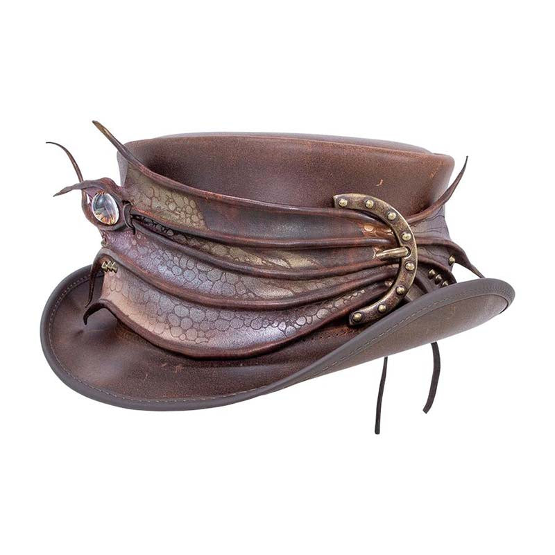 Marlow Leather Steampunk Top Hat with Dragonfly Malfoy Band Top Hat Head'N'Home Hats MWmarlowBN Brown Medium 