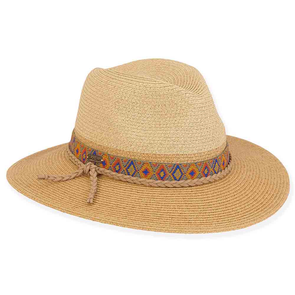 Martinique Straw Safari Hat with Multi Color Band - Sun 'N' Sand Safari Hat Sun N Sand Hats HH2926 Tan OS (57 cm) 