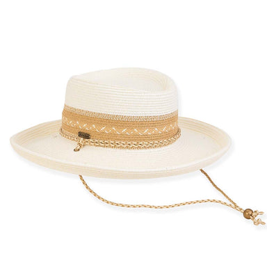 Maslin Straw Gambler Hat with Braided Chin Cord - Sun 'N' Sand, Gambler Hat - SetarTrading Hats 