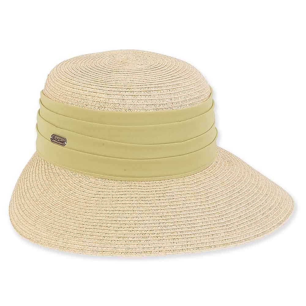 Maya Sun Savor Hat with Bright Chiffon Band - Sun 'N' Sand Hats Facesaver Hat Sun N Sand Hats HH1955E ol Olive Medium (57 cm) 