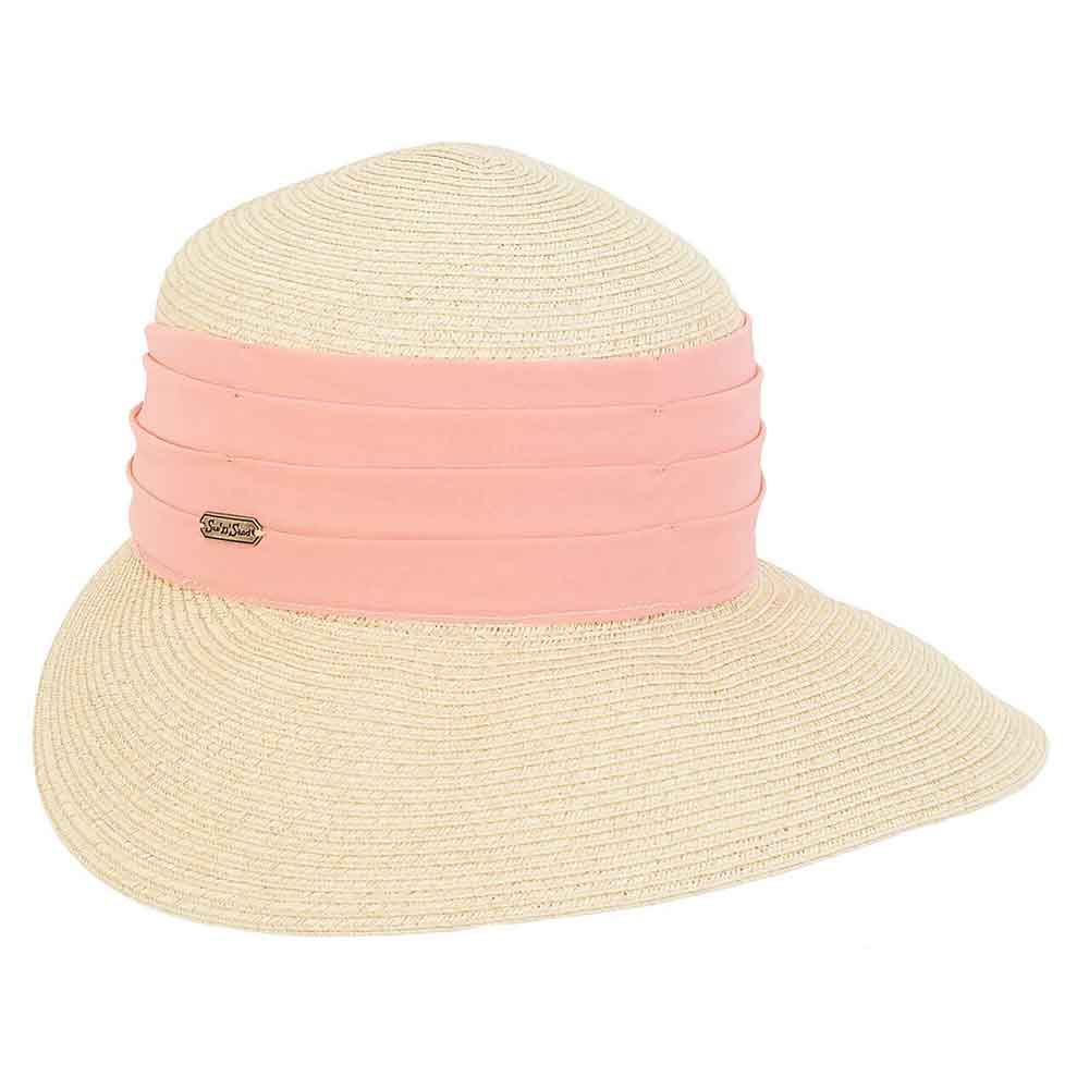 Maya Sun Savor Hat with Bright Chiffon Band - Sun 'N' Sand Hats Facesaver Hat Sun N Sand Hats HH1955D co Coral Medium (57 cm) 