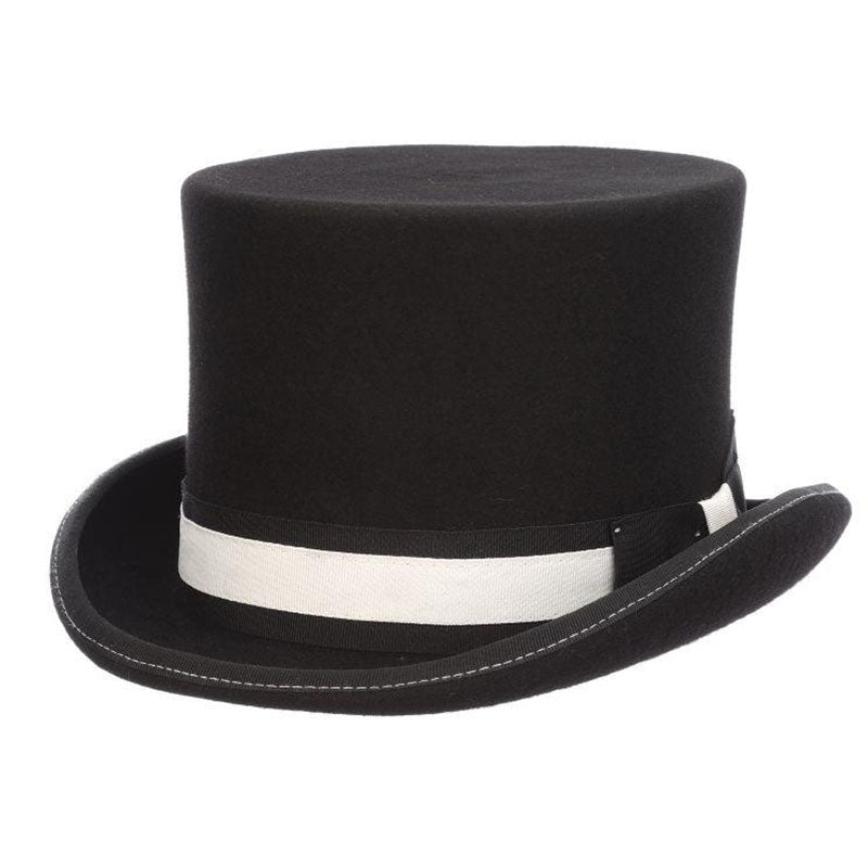 Mc Hale 5.5 Tall Black & White Wool Felt Top Hat - Scala Hat