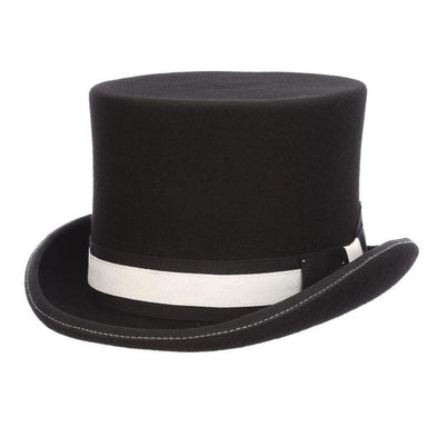 Mc Hale 5.5" Tall Black & White Wool Felt Top Hat - Scala Hat Top Hat Scala Hats WF578-BLK2 Black Medium (57 cm) 