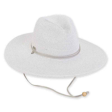 Metallic Straw Safari Hat with Chin Cord - Sun 'N' Sand Hats Safari Hat Sun N Sand Hats HH2372C White / Silver Medium (57 cm) 
