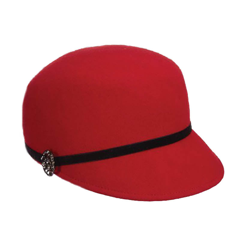 CALLANAN MILLERNY Black Wool Cloche Hat with Red Rose Accent Black Felt Cloche Hat With Red Roses, Handmade Merino Wool  main image 4