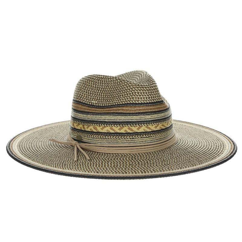 Multi Tone Large Brim Straw Safari Hat with Metallic Detail - Scala Hats Safari Hat Scala Hats LP353 Brown Tweed Medium (57 cm) 