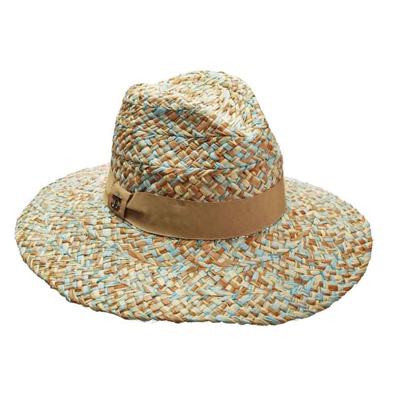 Multi Tone Natural Raffia Women's Safari Hat - J. Callanan Hats Aqua / Medium (57 cm)