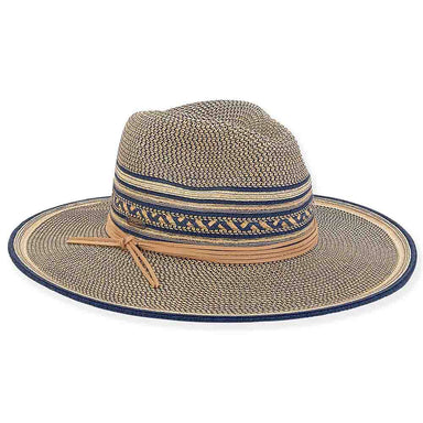 Multi Tone Wide Brim Safari Hat with Gold Metallic Detail - Sun 'N' Sand Safari Hat Sun N Sand Hats HH2680B Navy Medium (57 cm) 