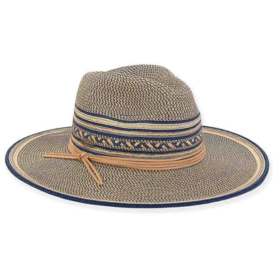 Multi Tone Wide Brim Safari Hat with Gold Metallic Detail - Sun 'N' Sand Safari Hat Sun N Sand Hats HH2680B Navy Medium (57 cm)