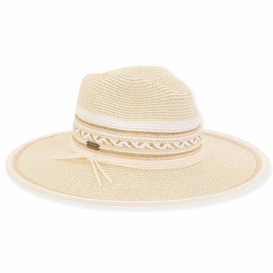 Multi Tone Wide Brim Safari Hat with Gold Metallic Detail - Sun 'N' Sand Safari Hat Sun N Sand Hats HH2680A Ivory Medium (57 cm) 