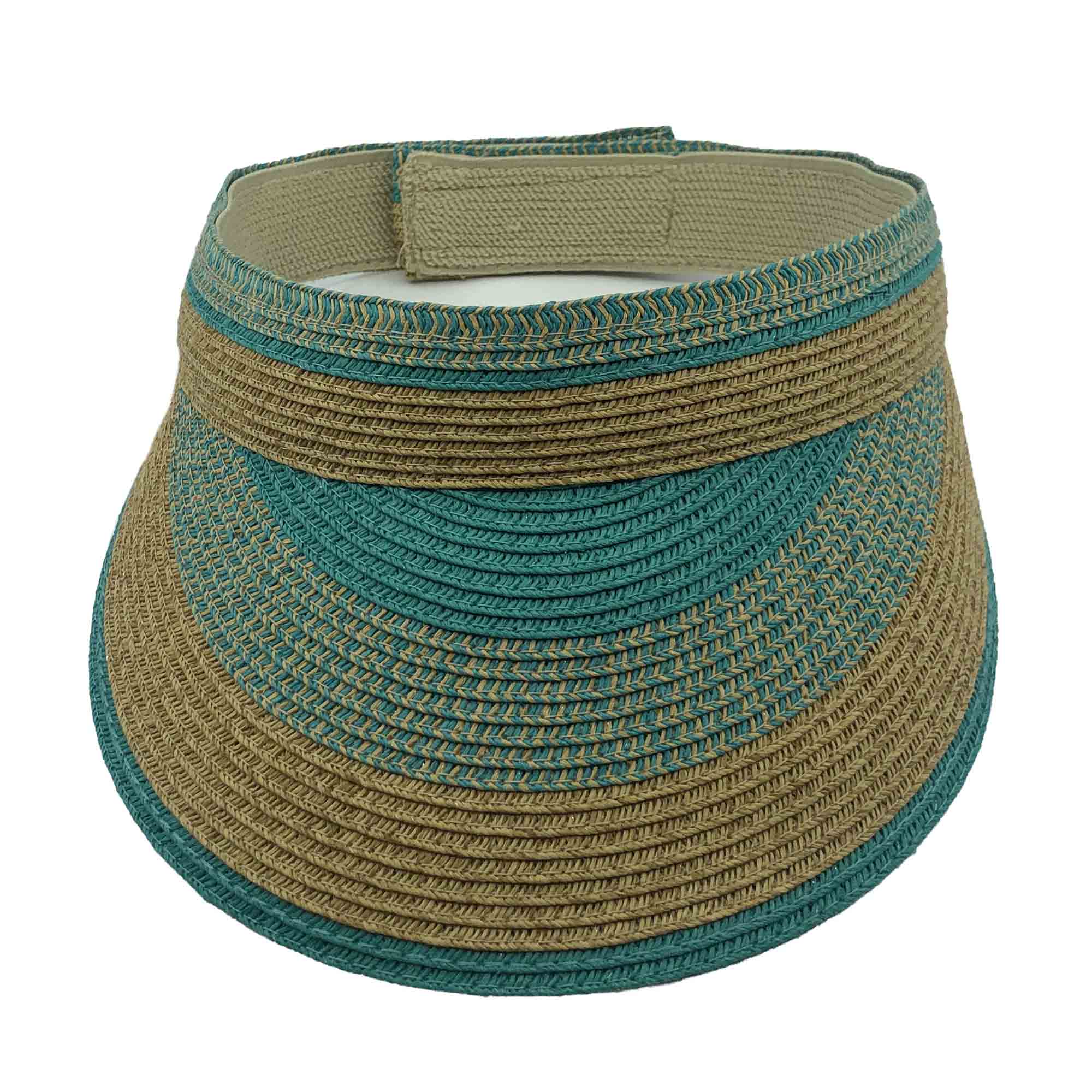 Multicolor Striped Straw Sun Visor - Jeanne Simmons Accessories Visor Cap Jeanne Simmons js6007aq Aqua  