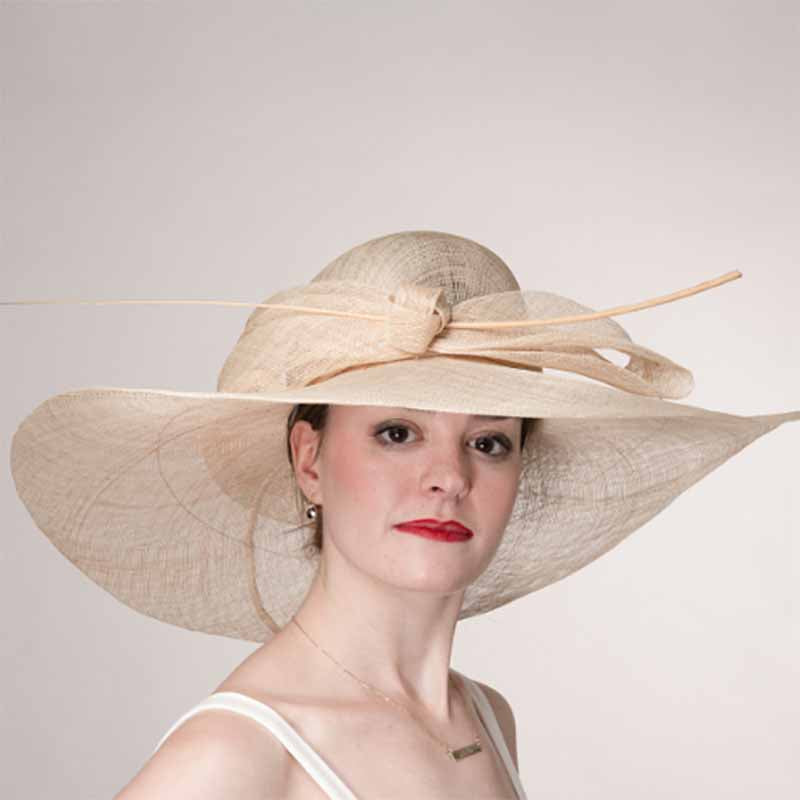 Natural Large Bow Tie Floppy Sinamay Derby Hat - KaKyCO Dress Hat KaKyCO 117114-80 Natural  
