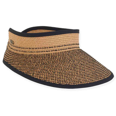 Nabran Wide Bill Straw Visor Hat Elastic Back - Sun 'N' Sand Hats Visor Cap Sun N Sand Hats HH2885B Black OS 