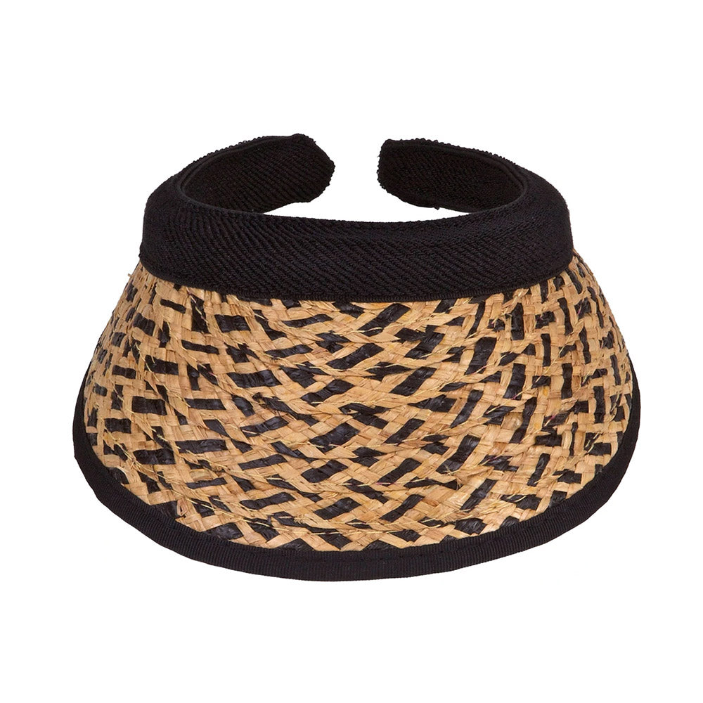 Natural and Black Woven Raffia Clip On Sun Visor - Karen Keith Hats Visor Cap Great hats by Karen Keith RV88A Black/Natural  