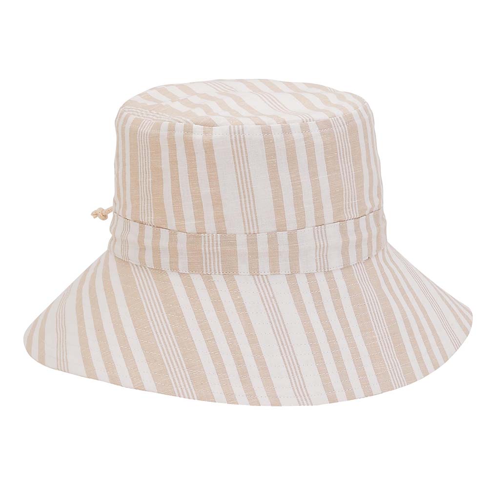 Nautical Striped Cotton Bucket Hat for Women - Sun 'N' Sand Hats Bucket Hat Sun N Sand Hats HH2630A Beige S/M (56-57 cm) 