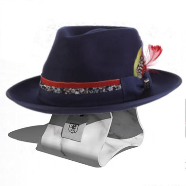 Navy Wool Felt Fedora with Floral Print Band - Stacy Adams Hats Safari Hat Stacy Adams Hats    