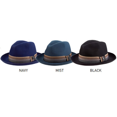 Navy Wool Felt Raw Edge Snap Brim Fedora - Stacy Adams Hats Safari Hat Stacy Adams Hats SAW672 Navy X-Large (61 cm) 