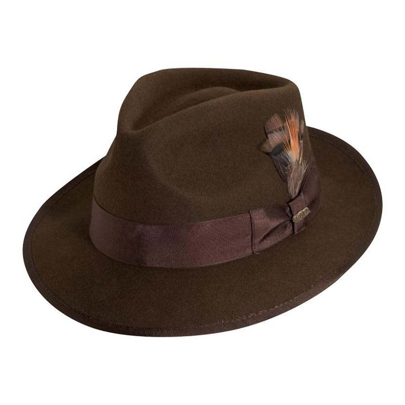 New Yorker Structured Wool Felt Fedora Hat - Scala Hat Fedora Hat Scala Hats WF502 Brown Medium (22.25") 