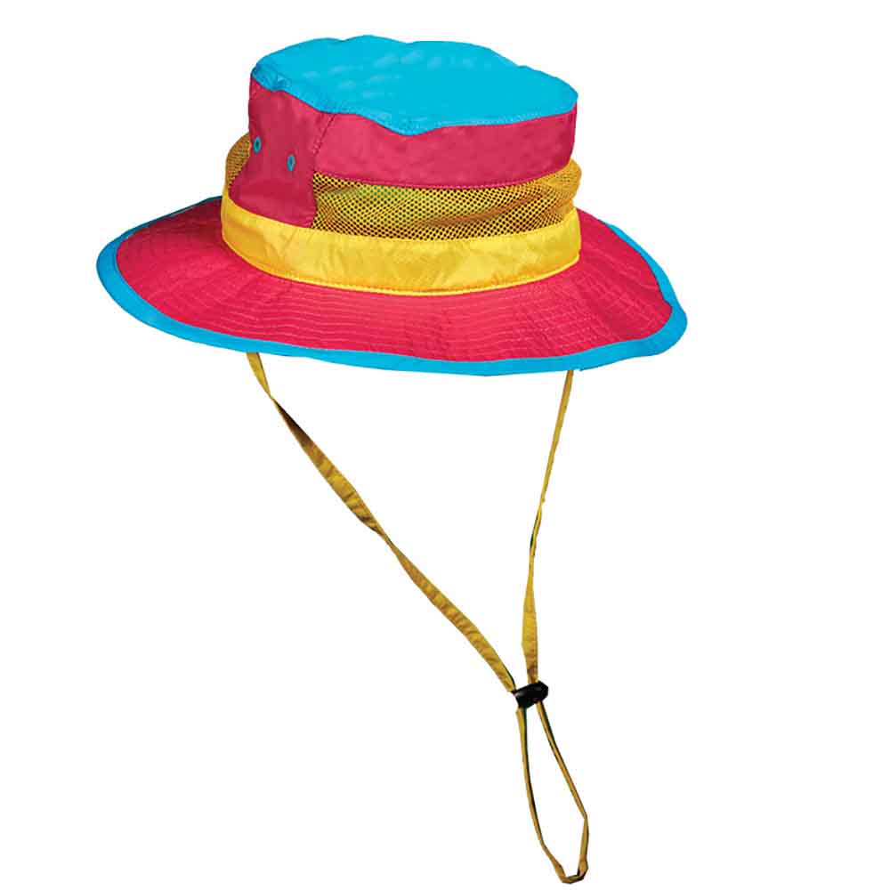 Nylon Color Block Bucket Hat with Chin Cord - Scala Kid's Fuchsia / Small (54 cm)