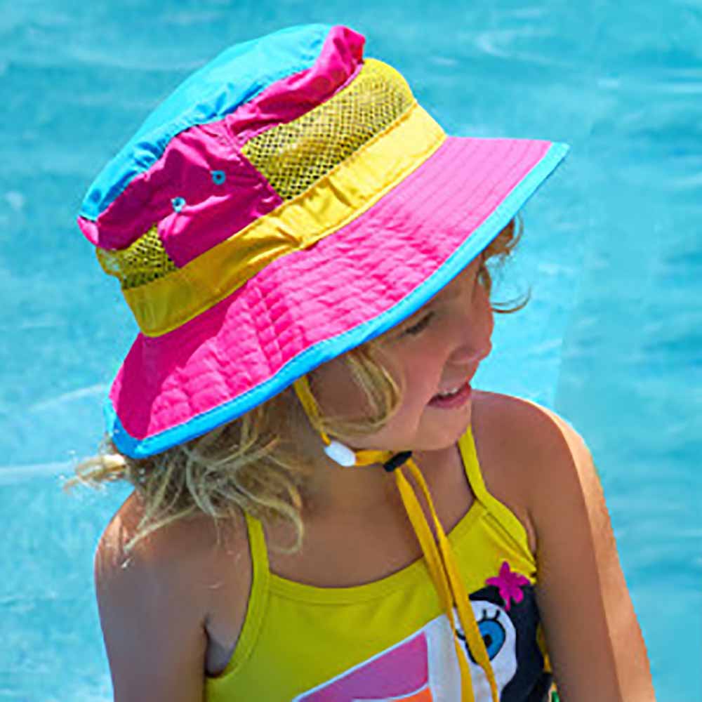 Nylon Color Block Bucket Hat with Chin Cord - Scala Kid's Navy / Small (54 cm)
