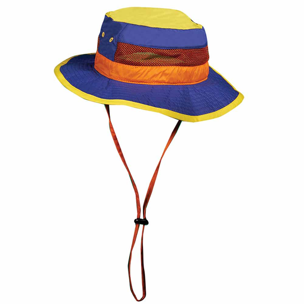 Nylon Color Block Bucket Hat with Chin Cord - Scala Kid's Bucket Hat Scala Hats C461-NAV Navy Small (54 cm) 