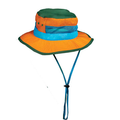 Nylon Color Block Bucket Hat with Chin Cord - Scala Kid's Bucket Hat Scala Hats C461-ORA Orange Small (54 cm) 