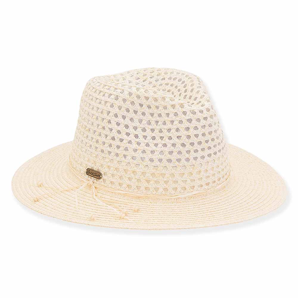 Open Weave Crown Wide Brim Fedora  - Sun 'N' Sand Hats Safari Hat Sun N Sand Hats HH2661A Ivory M/L (58 cm) 