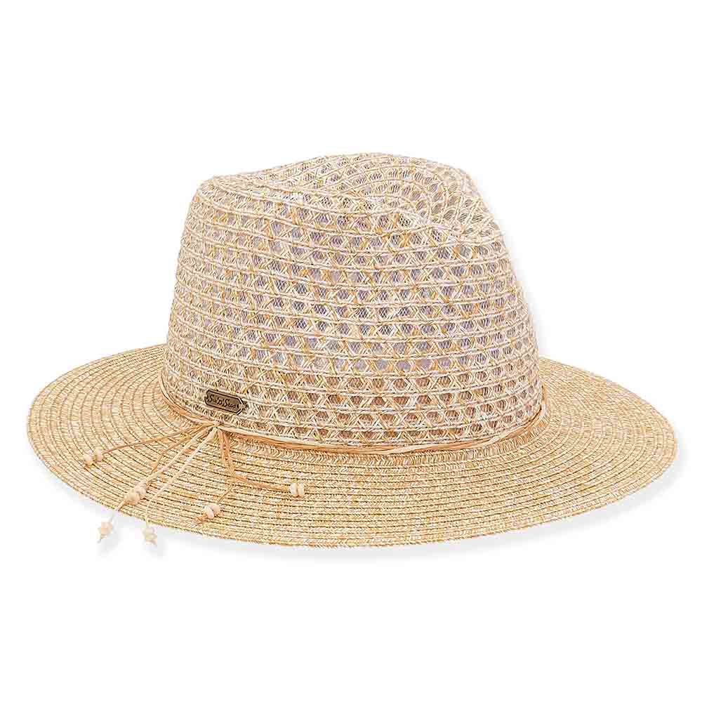 Open Weave Crown Wide Brim Fedora  - Sun 'N' Sand Hats Safari Hat Sun N Sand Hats HH2661B Natural M/L (58 cm) 