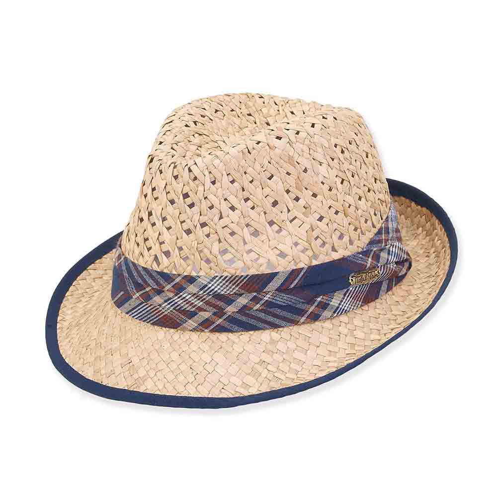 Open Weave Seagrass Straw Fedora - Tidal Tom Hats Fedora Hat Sun N Sand Hats HTT1010A-ML Navy M/L (57-59 cm) 