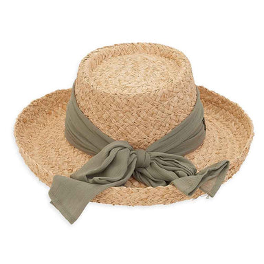 Organic Braided Raffia Up Brim Hat with Sash - Sun 'N' Sand Hats Gambler Hat Sun N Sand Hats    