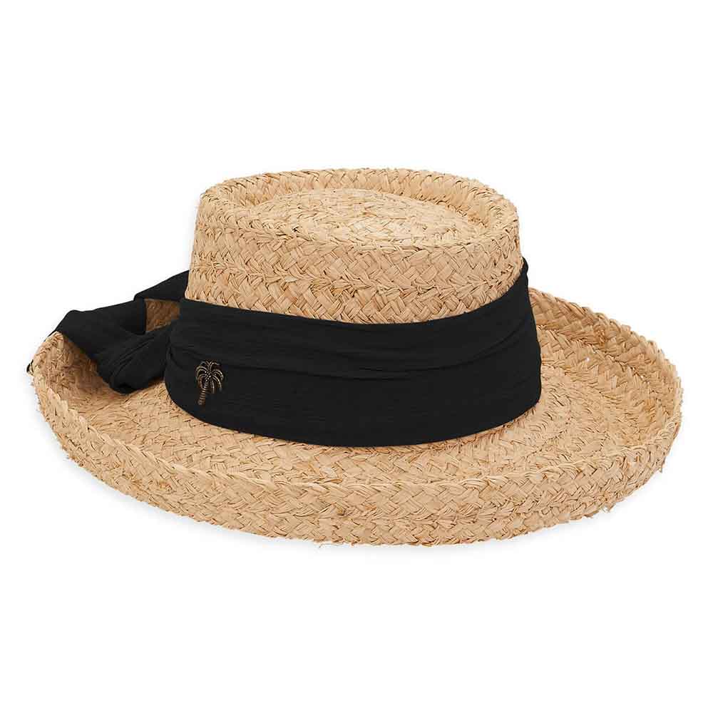 Organic Braided Raffia Up Brim Hat with Sash - Sun 'N' Sand Hats Gambler Hat Sun N Sand Hats HH2603C Black Medium (57 cm) 