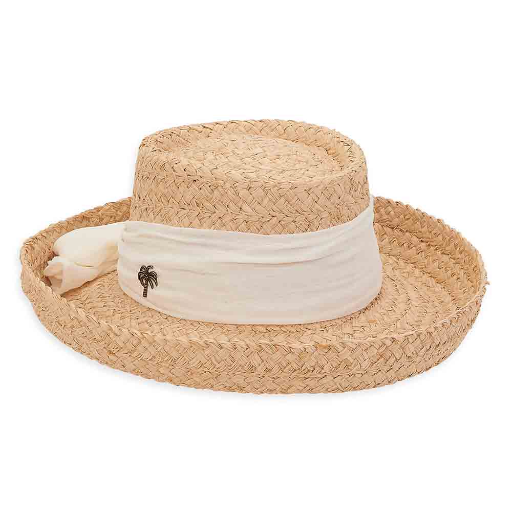 Organic Braided Raffia Up Brim Hat with Sash - Sun 'N' Sand Hats Gambler Hat Sun N Sand Hats HH2603A Ivory Medium (57 cm) 