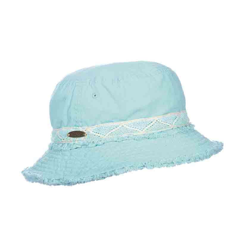 Cotton Bucket Hat with Frayed Brim - Panama Jack Bucket Hat Panama Jack Hats pjl624lb Light Blue  