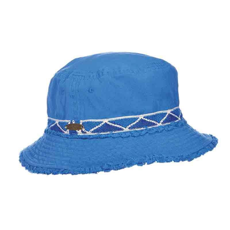 Cotton Bucket Hat with Frayed Brim - Panama Jack Bucket Hat Panama Jack Hats pjl624rb Royal Blue  