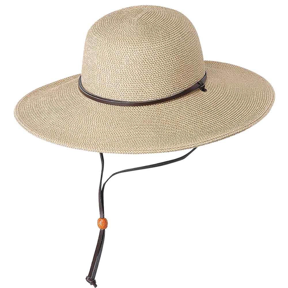 Packable Sun Hat with Chin Cord - Jeanne Simmons Hats Wide Brim Sun Hat Jeanne Simmons JS8501 Tan Tweed Medium (57 cm) 