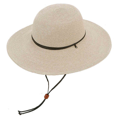 Packable Sun Hat with Chin Cord - Jeanne Simmons Hats Wide Brim Sun Hat Jeanne Simmons JS8503 White Tweed Medium (57 cm) 