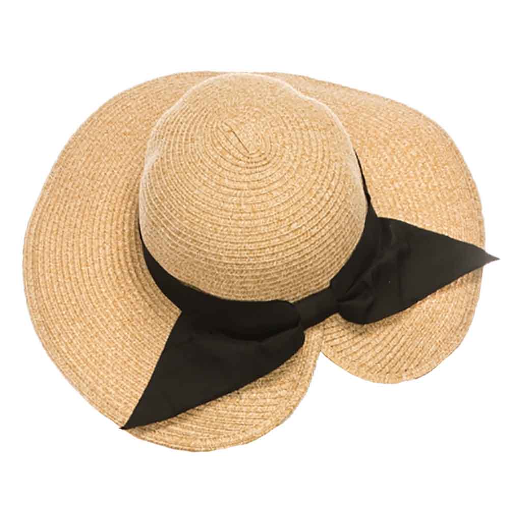 Packable, Washable Split Brim Straw Sun Hat - Boardwalk Style Wide Brim Hat Boardwalk Style Hats DA1864-TOA Toast/Black OS (57 cm) 