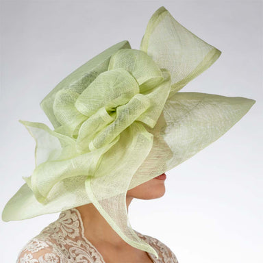 Pale Lime Loopy Bow Wide Brim Sinamay Dress Hat - KaKyCO Dress Hat KaKyCO 11603337 Pale Lime M/L (58 cm) 
