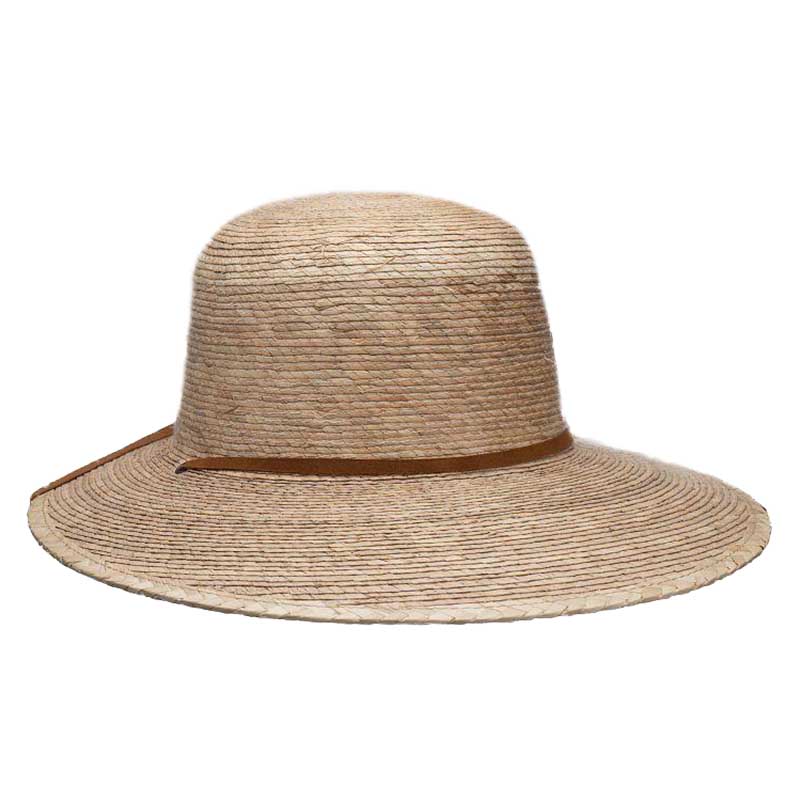 Palm Leaf Dimensional Brim Sun Hat with Chin Strap - Scala Hats Facesaver Hat Scala Hats LS256-Light Light Palm Medium  (57 cm) 