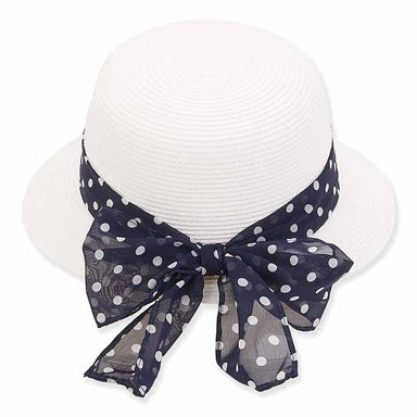 Petite Asymmetrical Brim Hat with Polka Dot Sash - Sunny Dayz Hat Wide Brim Hat Sun N Sand Hats HKYOS203B White Small (54 cm) 