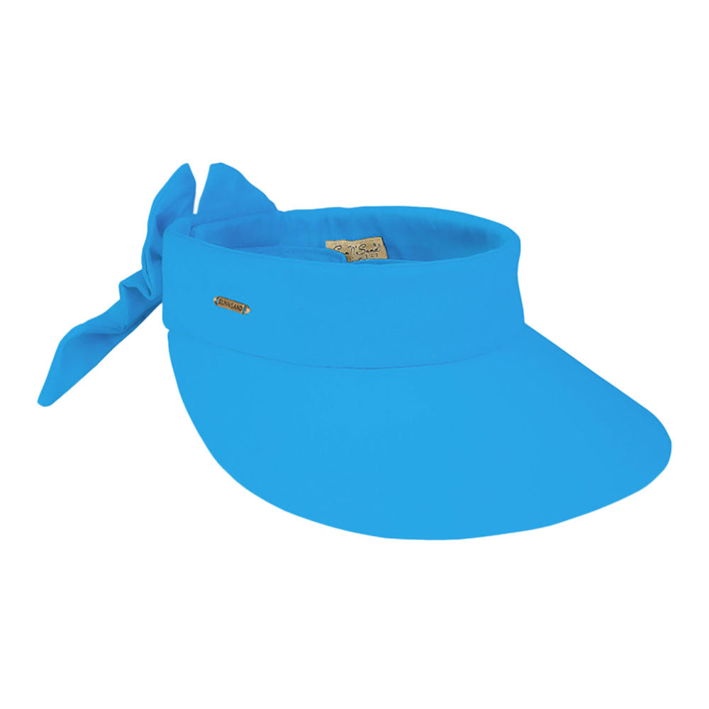 Petite Cotton Wide Brim Sun Visor with Bow - Sun 'N' Sand Hats Visor Cap Sun N Sand Hats HH2968G Blue Small(54-57 cm) 