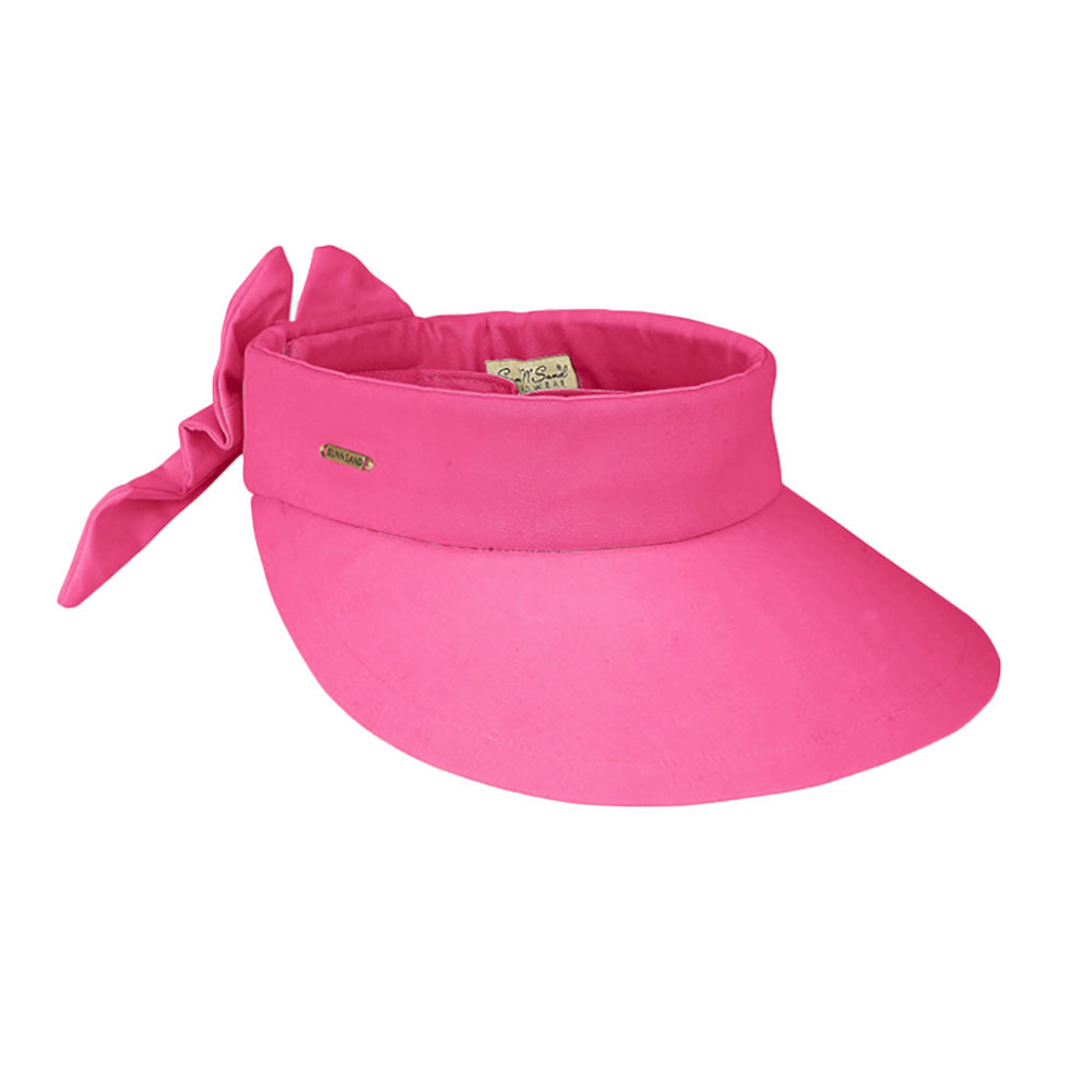 Petite Cotton Wide Brim Sun Visor with Bow - Sun 'N' Sand Hats Visor Cap Sun N Sand Hats HH2968I Hot Pink Small(54-57 cm) 