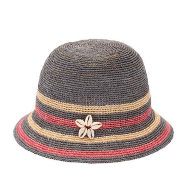 Petite Crocheted Raffia Cloche Hat with Cowrie Seashell - Fun Day Sun Hat, Cloche - SetarTrading Hats 