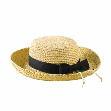 Petite Crocheted Raffia Kettle Brim with Black Bow - San Diego Hat Kettle Brim Hat San Diego Hat Company    