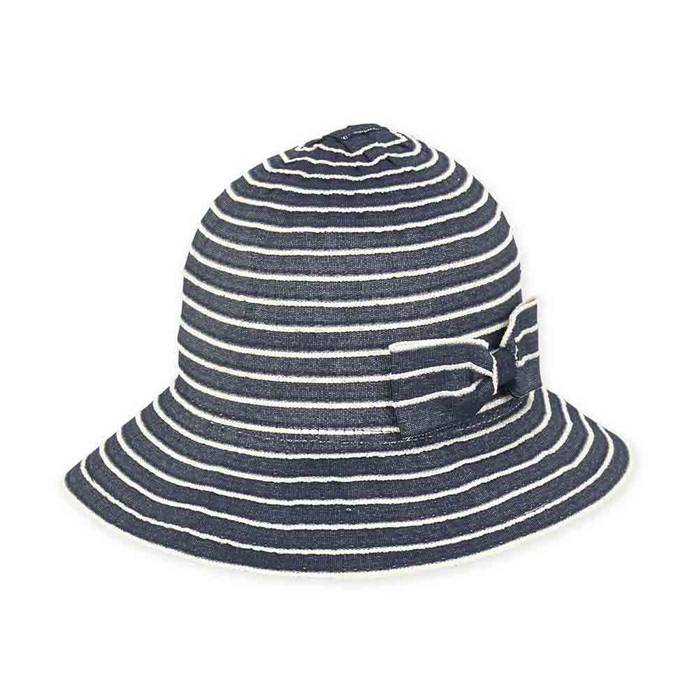Petite Denim Ribbon Cloche for Small Heads - Sunny Dayz™ Hats Cloche Sun N Sand Hats HK302A Navy Small (54 cm) 