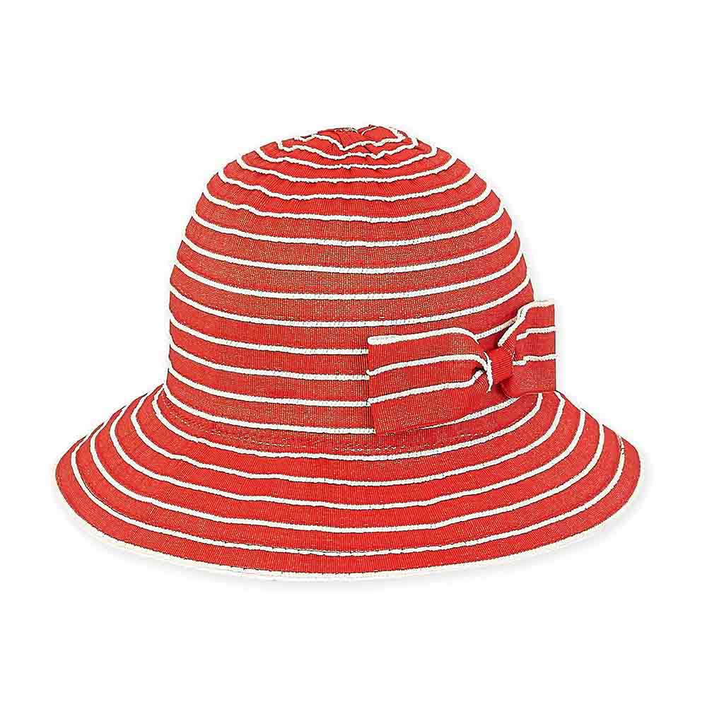 Petite Denim Ribbon Cloche for Small Heads - Sunny Dayz™ Hats Cloche Sun N Sand Hats HK302A Red Small (54 cm) 